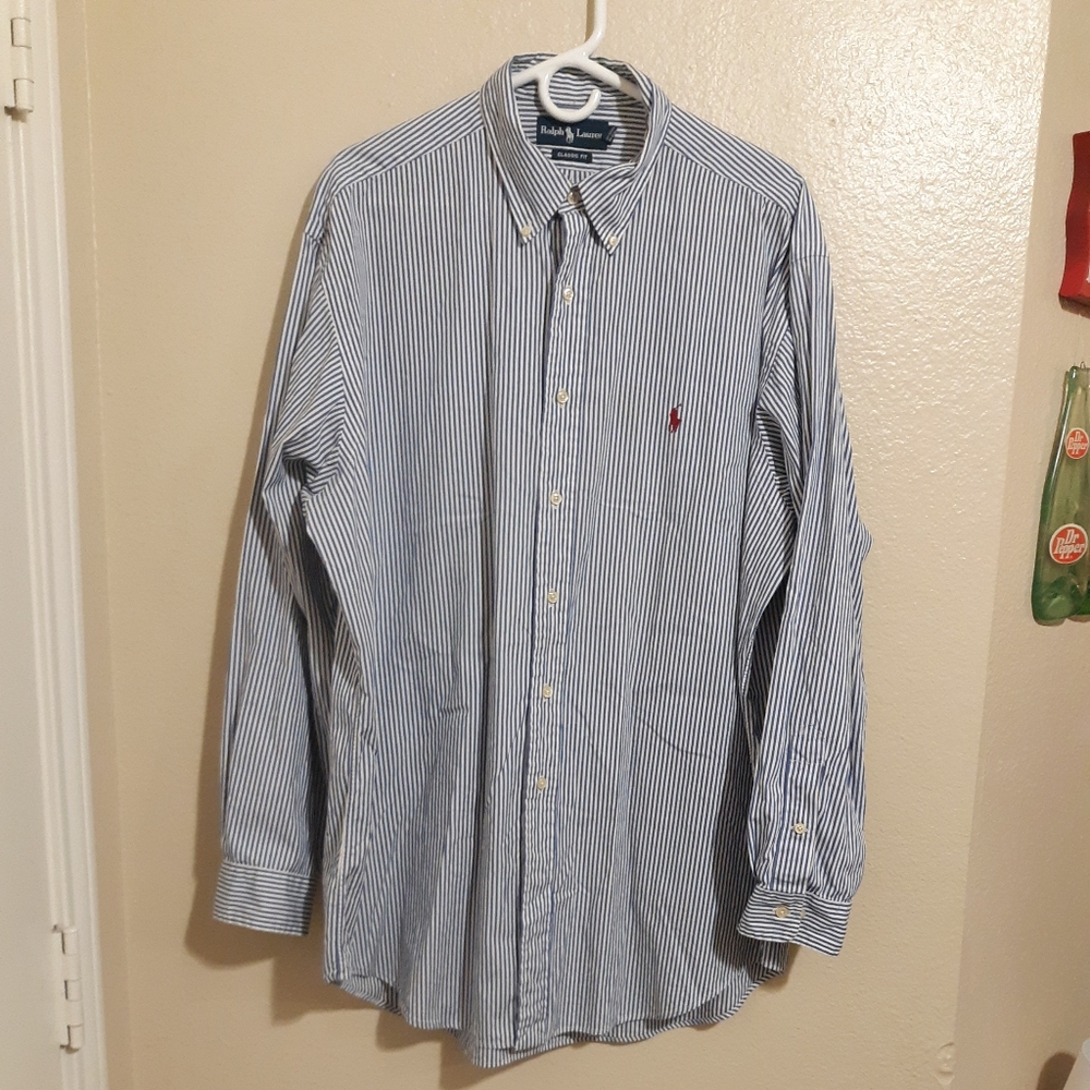 Ralph Lauren Button Down Shirt Men's Striped Classic Fit Long Sleeve Size 17